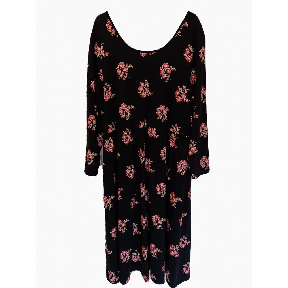 Old Navy Black Red/ Brown  Floral Print Long Sleeve Dress, XXL